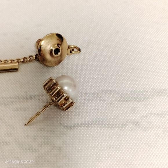 Pierre Cardin Elegant Gold Cultural Pearl Tie Tack Gold Overlay Men's Formal Vtg - Picture 5 of 7